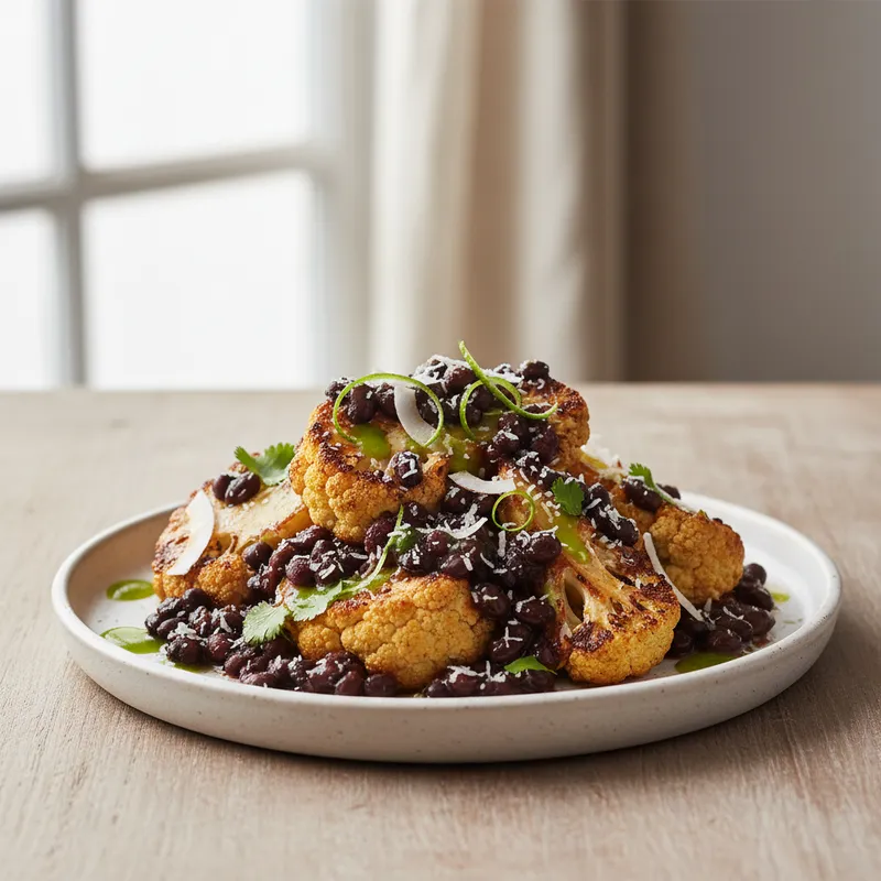 Baked Cauliflower With Black Beans And Coconut