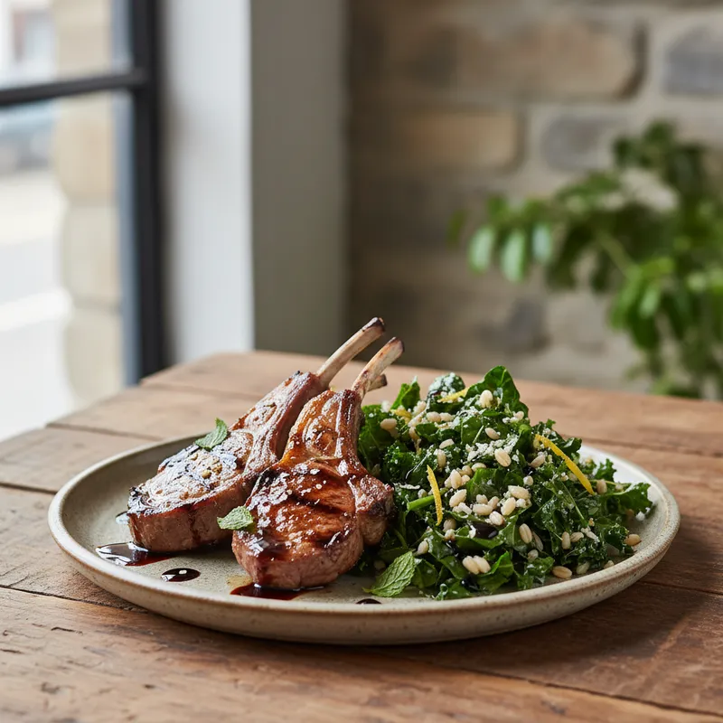 Barbecued Lamb With Kale And Barley Salad