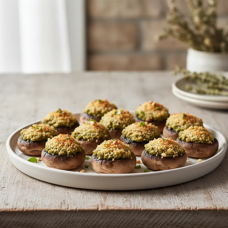 Basil Pesto Stuffed Mushrooms