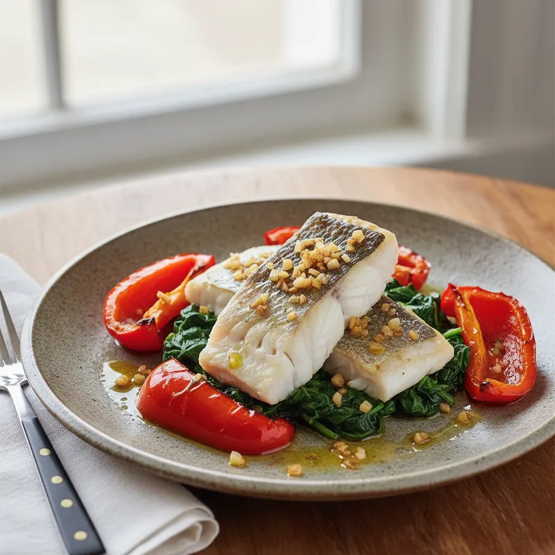 Braised Sea Bass With Spinach