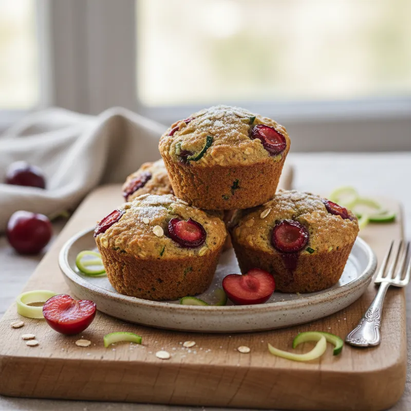 Cherry Zucchini Oat Muffins