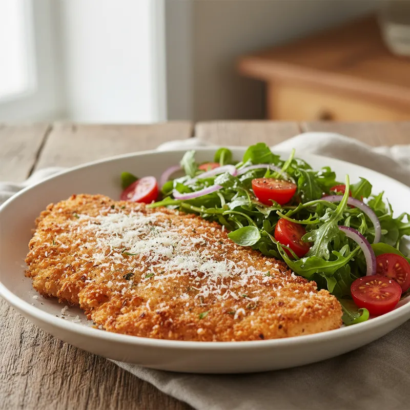 Chicken Milanese With Arugula –Cherry Tomato Salad