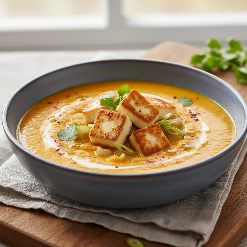 Curried Butternut Soup With Halloumi