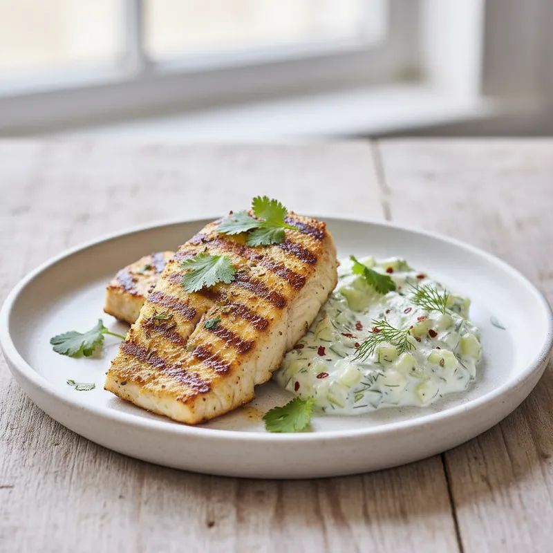 Grilled Hake With Raita