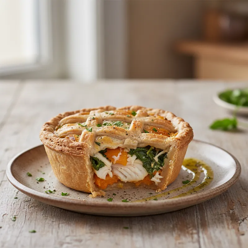 Hake Fish, Spinach And Sweet Potato Pie