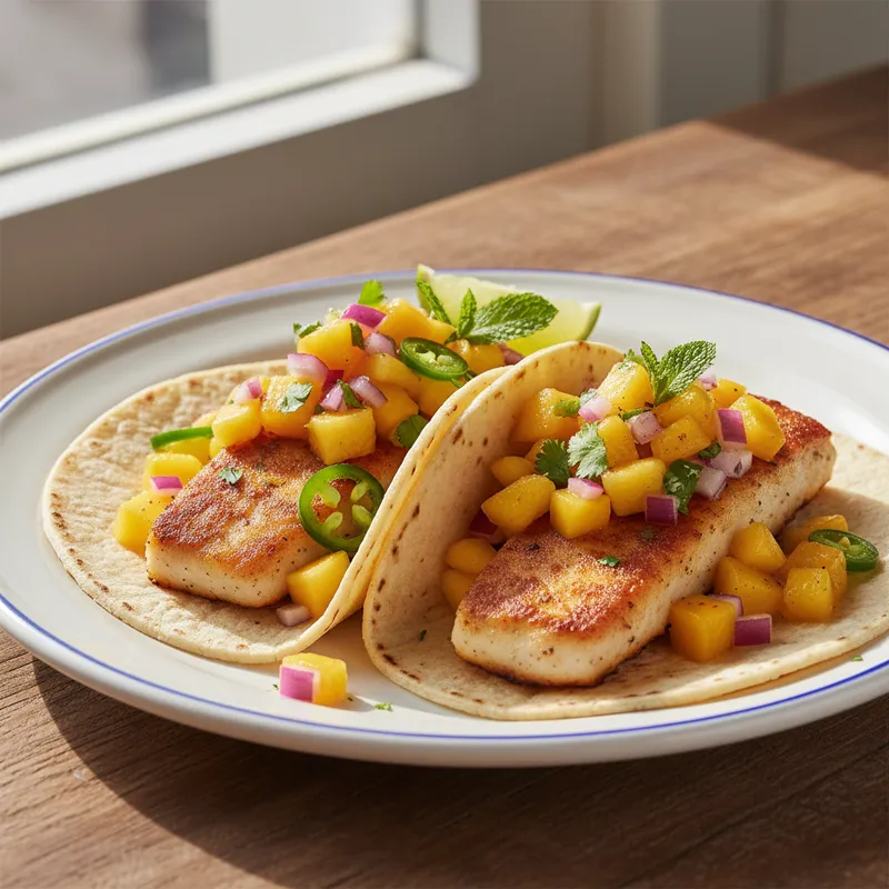 Hake Tacos Topped With Fruity Salad