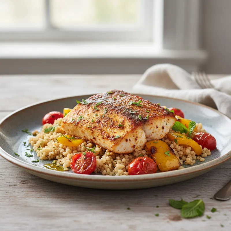 Harissa Baked Fish With Bulgur Wheat