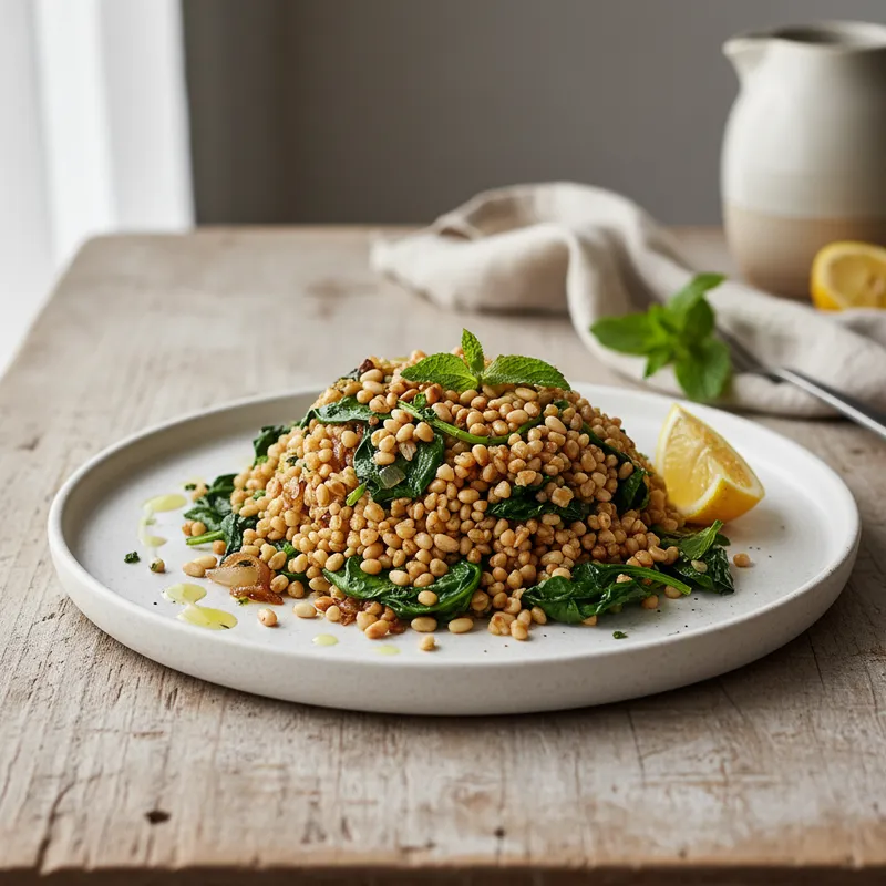Lebanese Freekeh With Spinach
