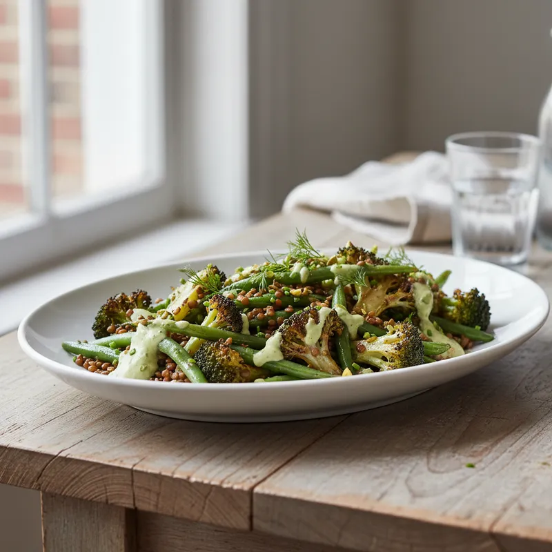 Lentil & Roasted Vegetable Salad With Green Goddess Dressing