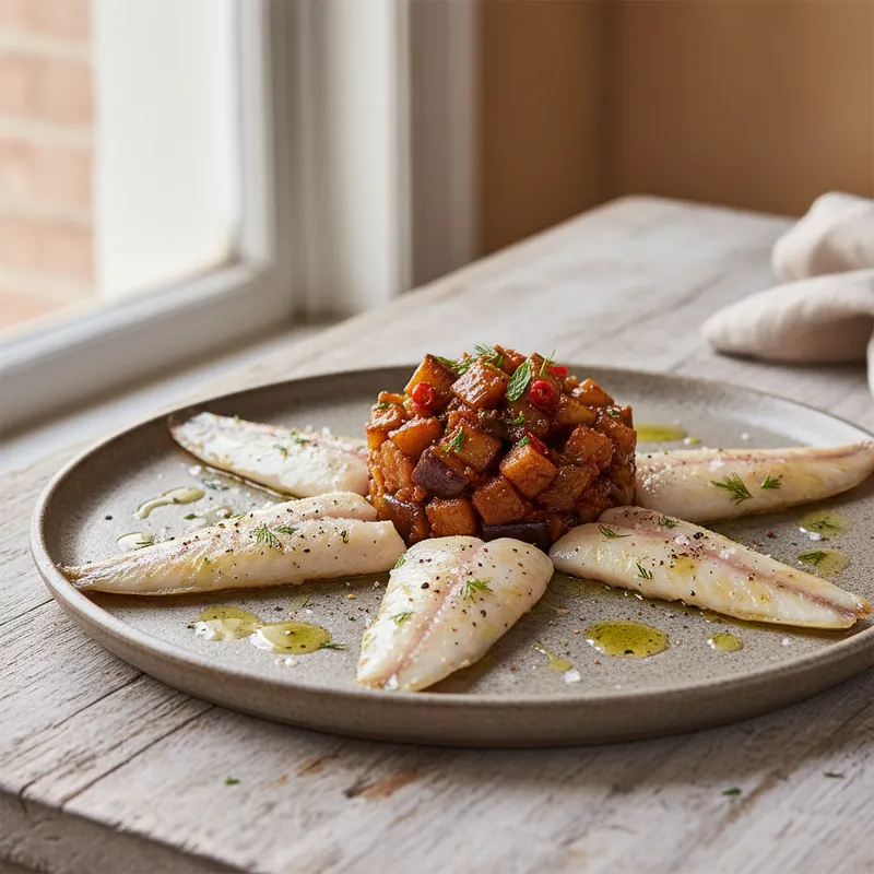 Marinated Sole With Spiced Aubergines
