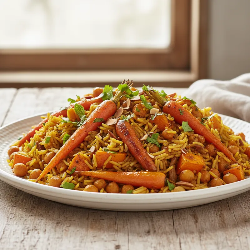 Moroccan Carrot, Pumpkin, Chickpea And Rice One Pan