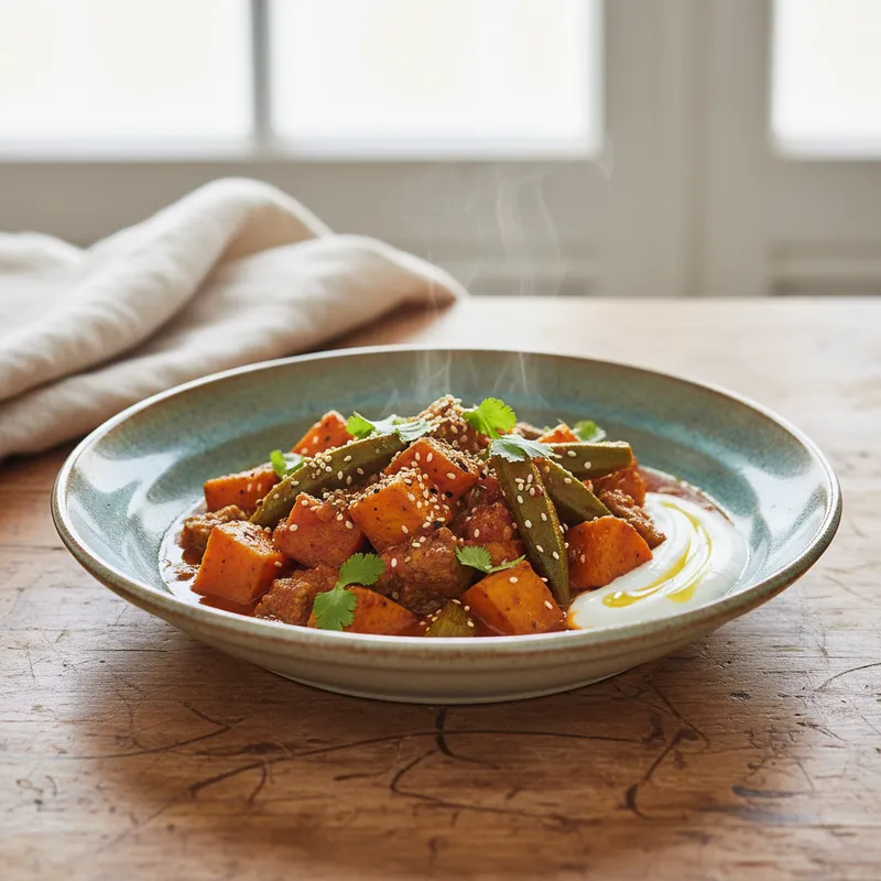 Moroccan Okra Stew With Sweet Potatoes