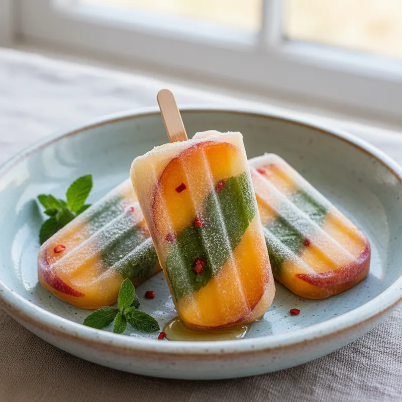 Nectarine, Mint And Honey Lollies