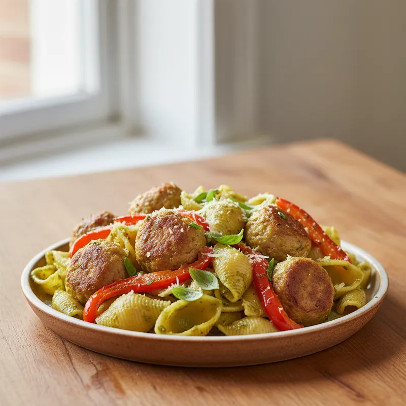Pesto And Chicken Meatball Bake