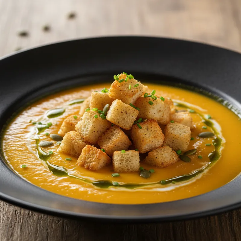 Pumpkin Soup With Crunchy Croutons
