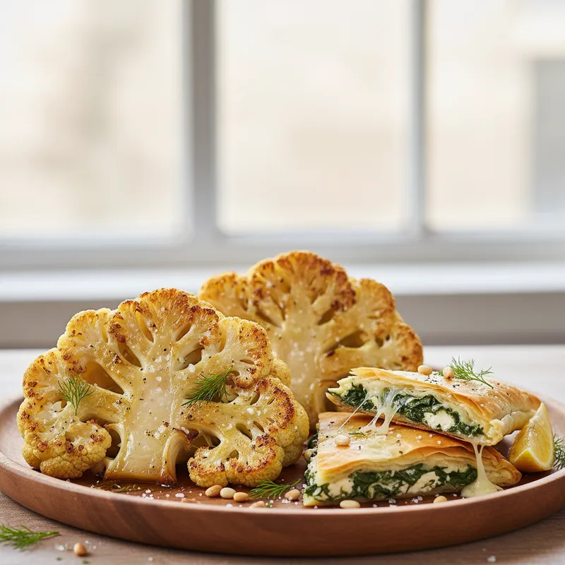 Roasted Cauliflower Steak & Spanakopita Melts