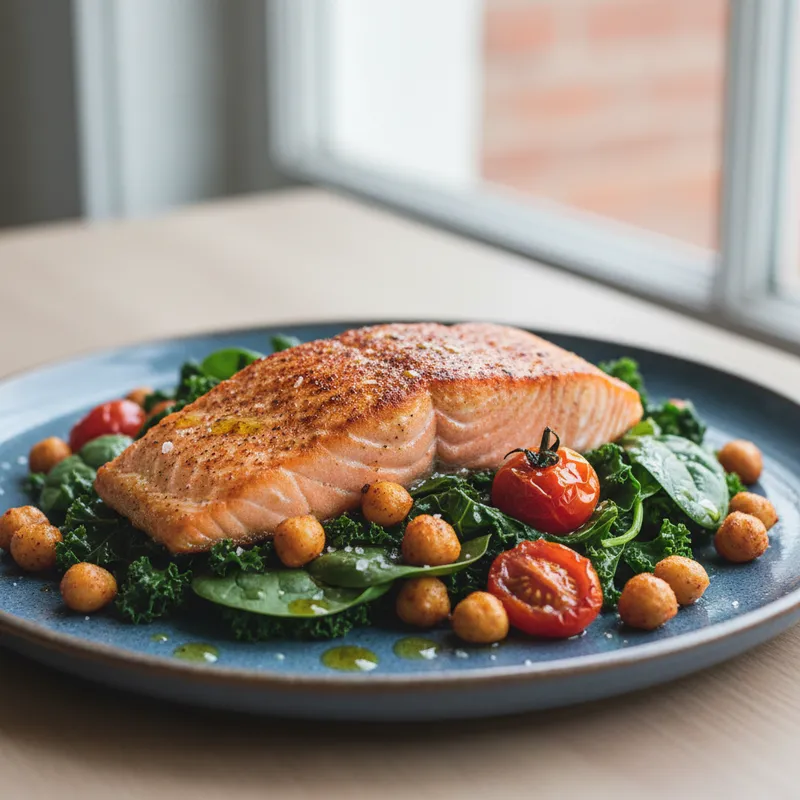 Roasted Salmon With Smoky Chickpeas And Greens