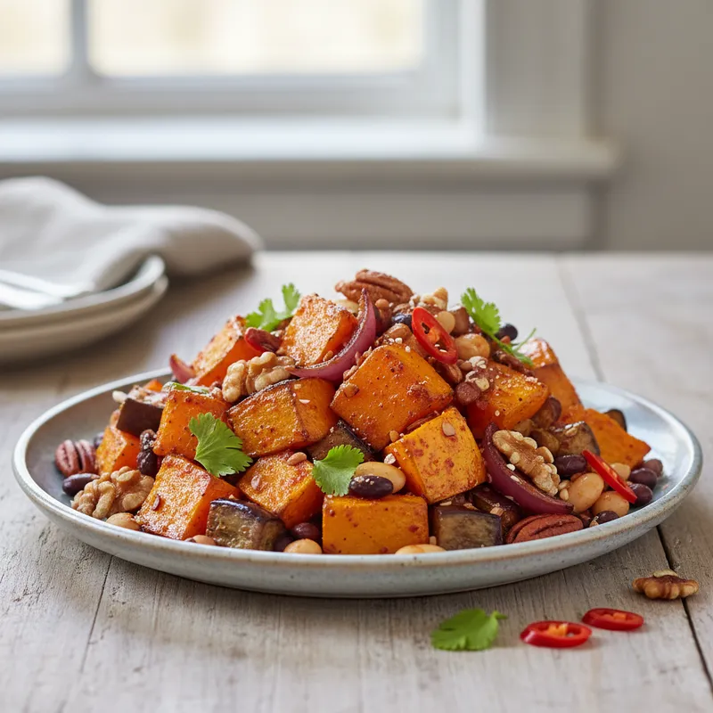Roasted Spicy Squash , Nuts And Beans