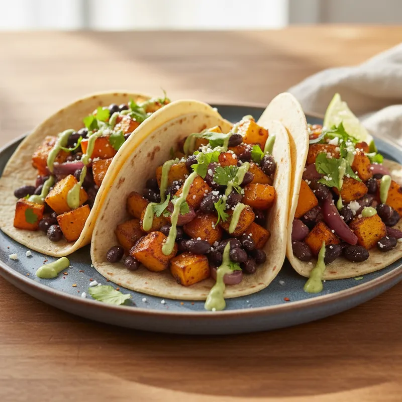 Roasted Vegetable And Black Bean Tacos