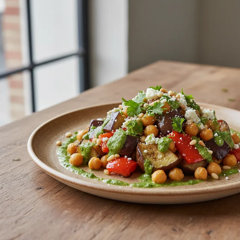 Roasted Vegetables Salad With Chickpeas And Parsley Dressing