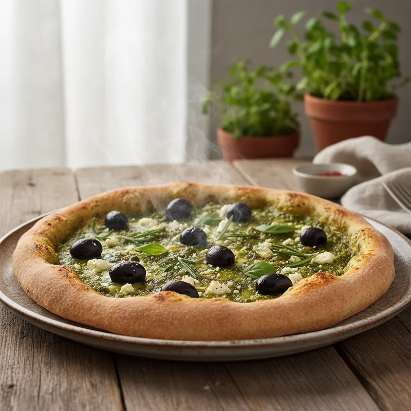 Rosemary, Olive And Pesto Pizza