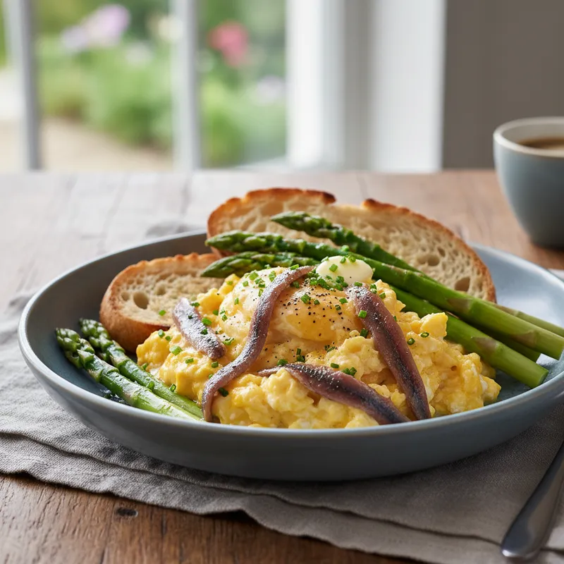 Scrambled Eggs With Anchovy And Asparagus