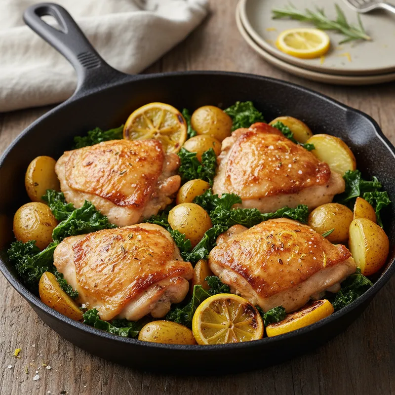 Skillet Lemon Chicken & Potatoes With Kale