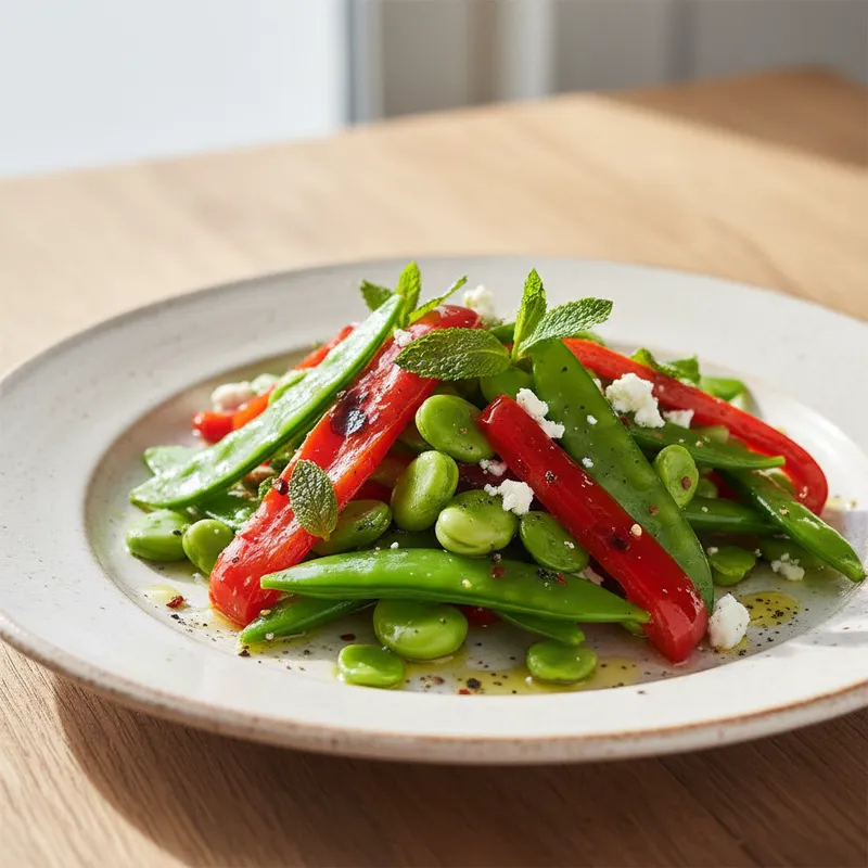 Snow Pea, Broad Bean And Roasted Pepper Salad