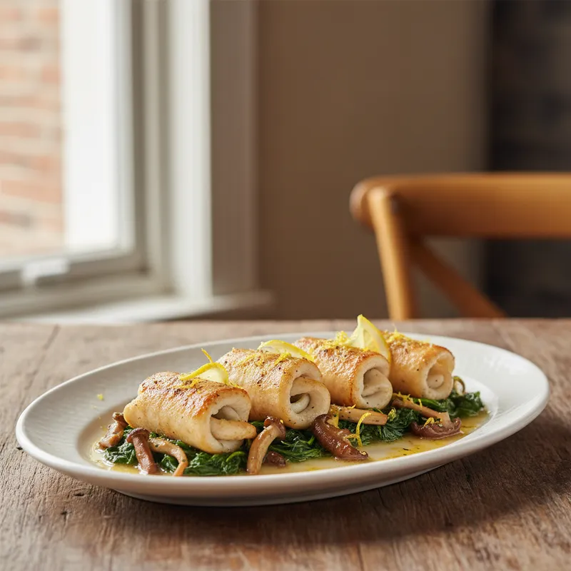 Sole Fillets With Spinach And Mushrooms