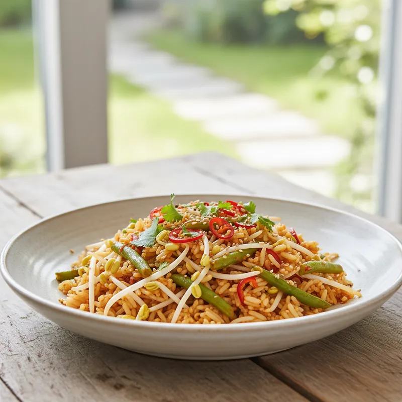 Spicy Brown Rice And Mung Bean Sprouts