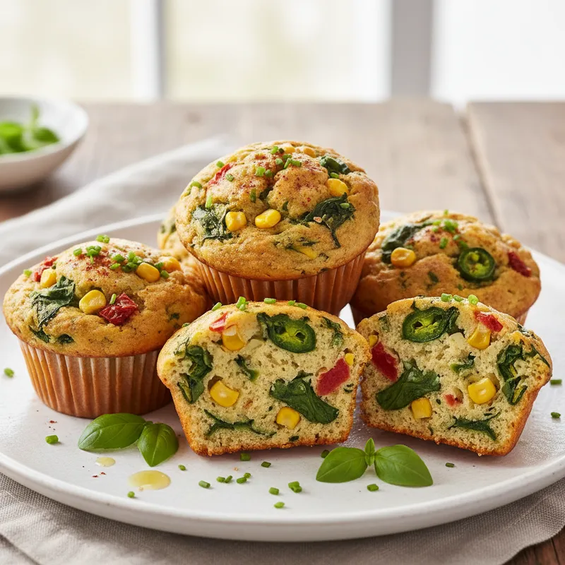 Spinach, Corn, Jalapeno And Sun-Dried Tomatoes Savoury Muffin