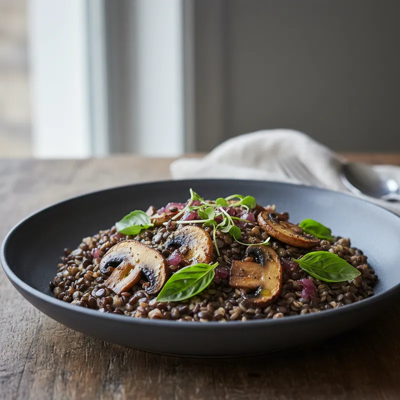 Split Urad Lentil Risotto With Basil And Mushrooms