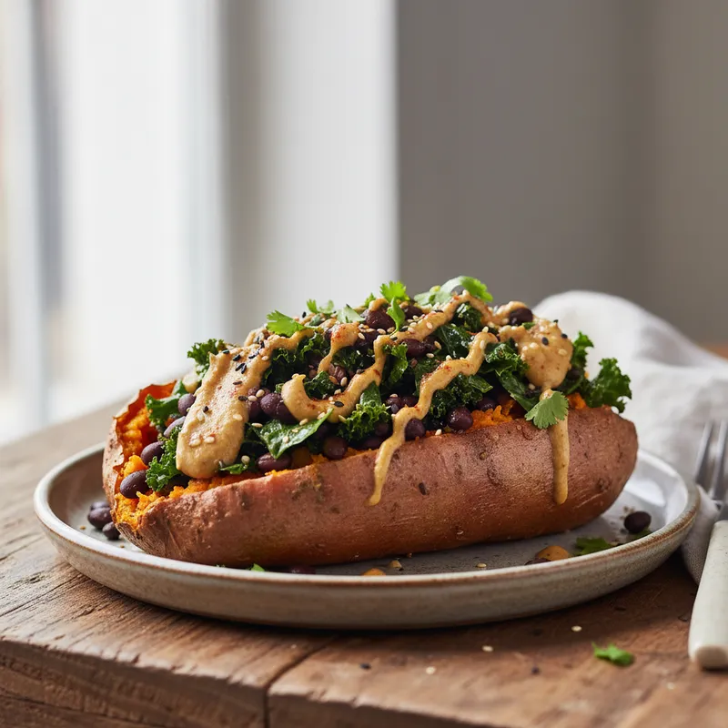 Stuffed Sweet Potato With Hummus Dressing