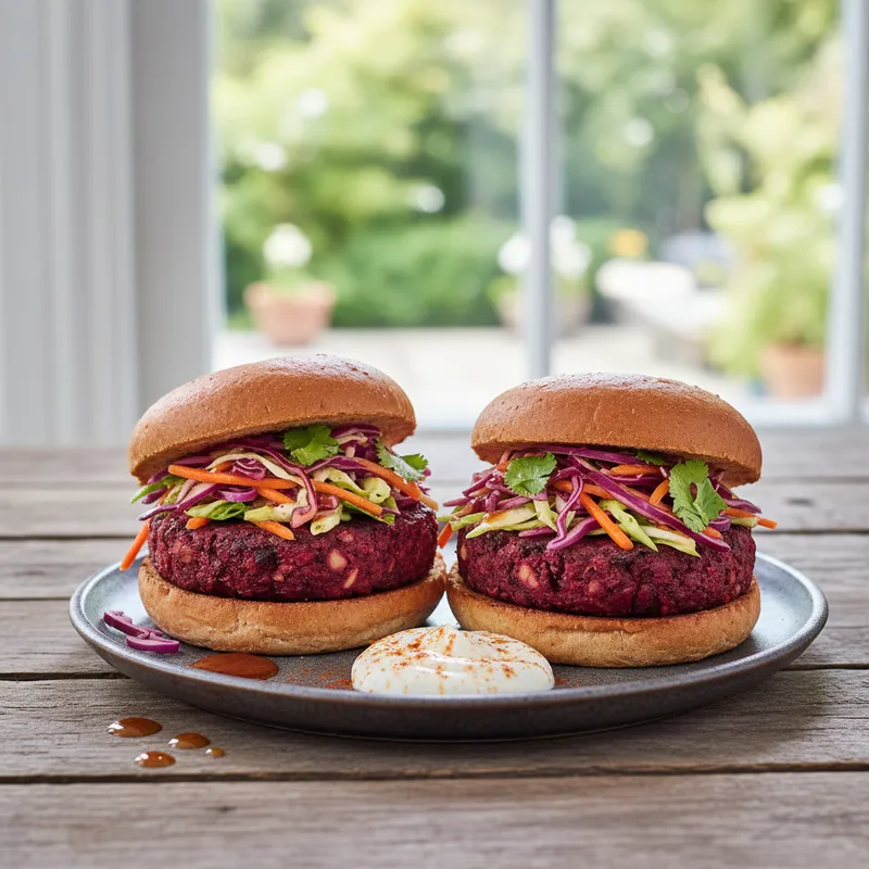 Vegan Beet Burgers With Sweet Chili Slaw