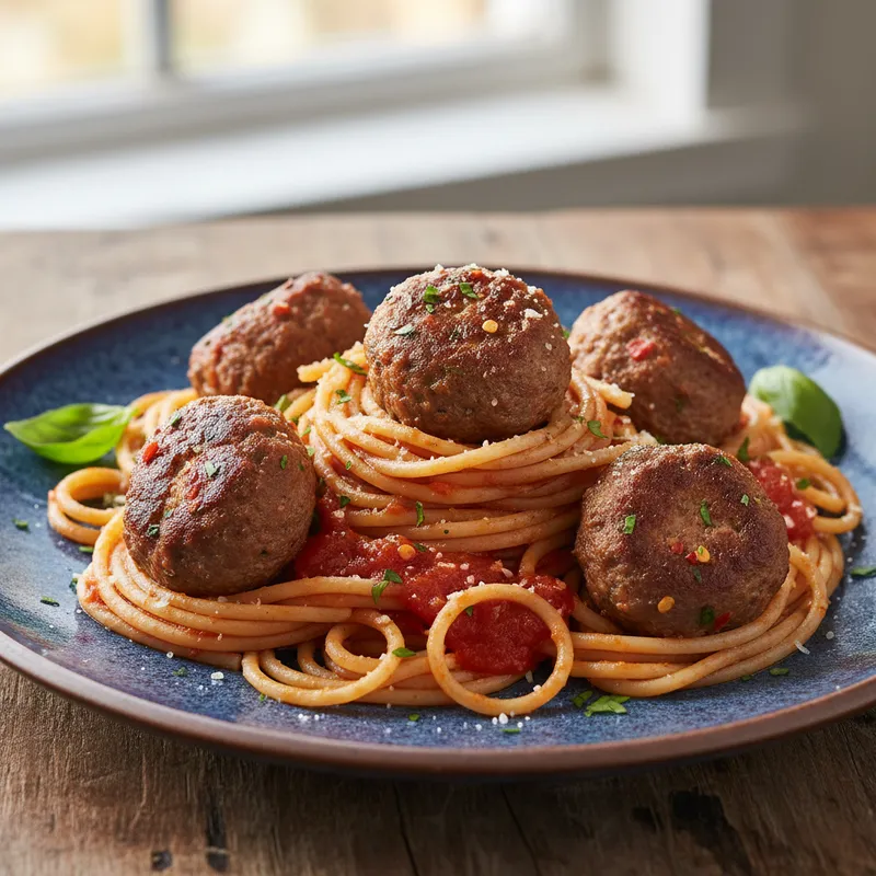 Whole Wheat Spaghetti And Spicy Meatballs